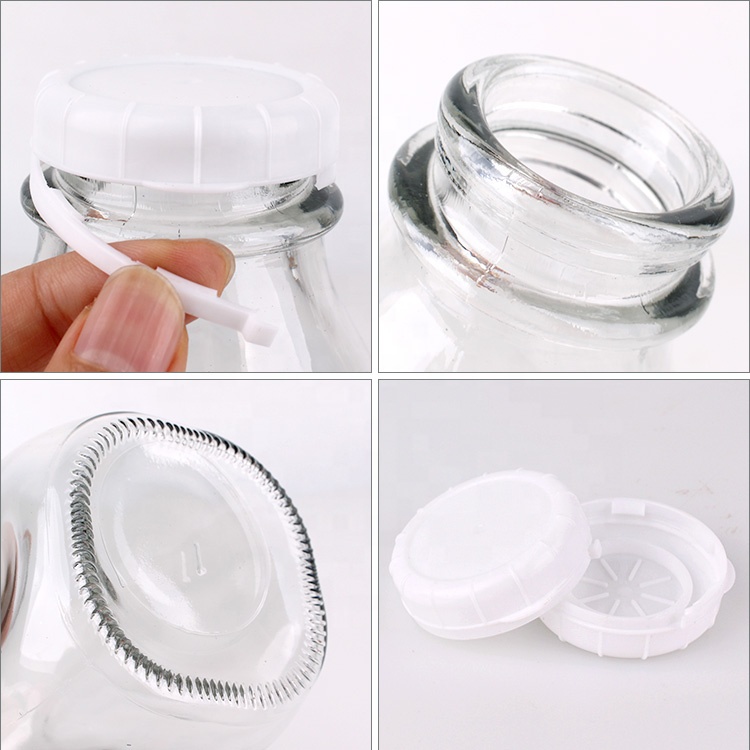 Hot selling 8oz 16oz 32oz Custom Private label Square glass bottle for beverage milk with cap