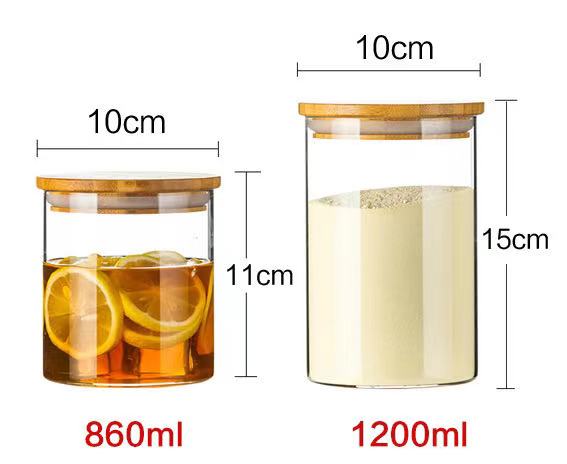 Hot selling China high borosilicate glass food storage container jar with bamboo lid