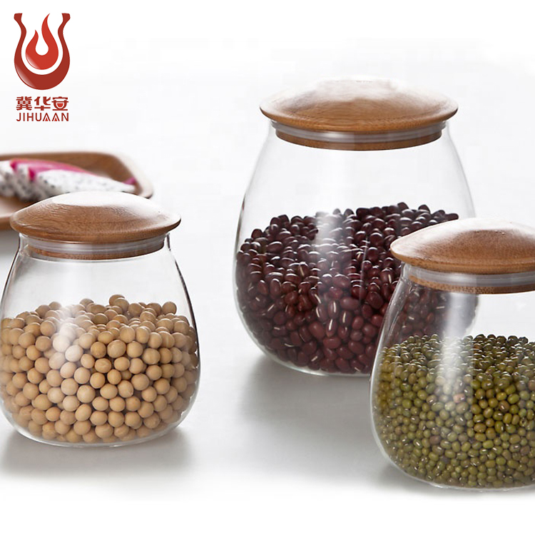 Hot selling Wholesale Kitchen Storage Container Bottle Large Unique Round Sealed High Borosilicate Glass Food Storage Jar