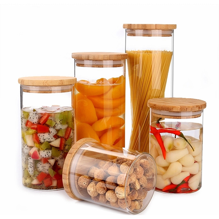 Hot selling airtight  kitchen glass storage jars with bamboo lids BJ-CC11