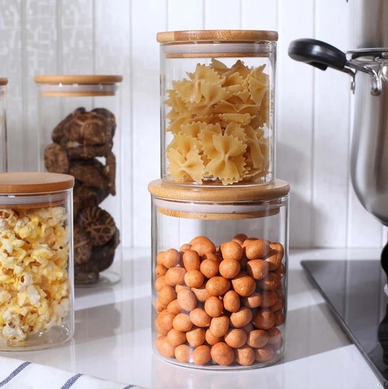 Hot selling airtight kitchen glass storage jars with bamboo lids BJ-CC11
