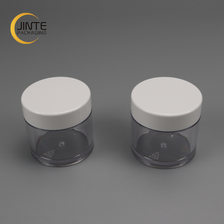 Hot selling color logo as your request 60g 2oz white cap clear PETG plastic material cosmetic face scrub jar