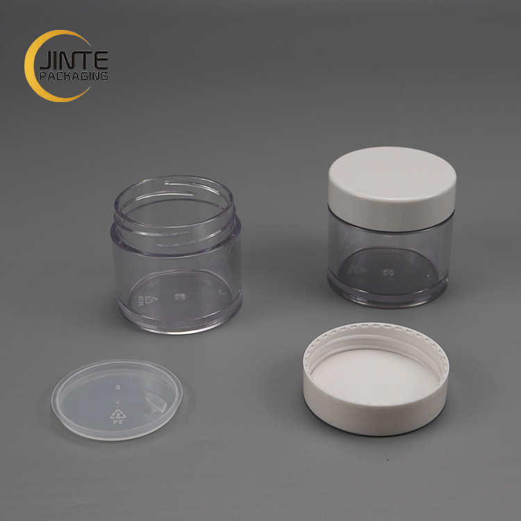 Hot selling color logo as your request 60g 2oz white cap clear PETG plastic material cosmetic face scrub jar