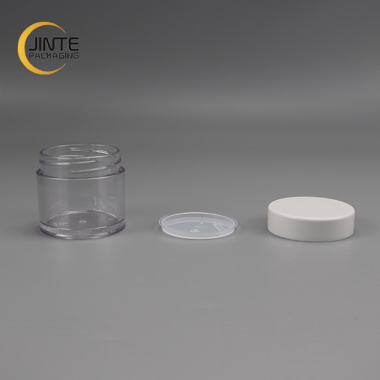 Hot selling color logo as your request 60g 2oz white cap clear PETG plastic material cosmetic face scrub jar