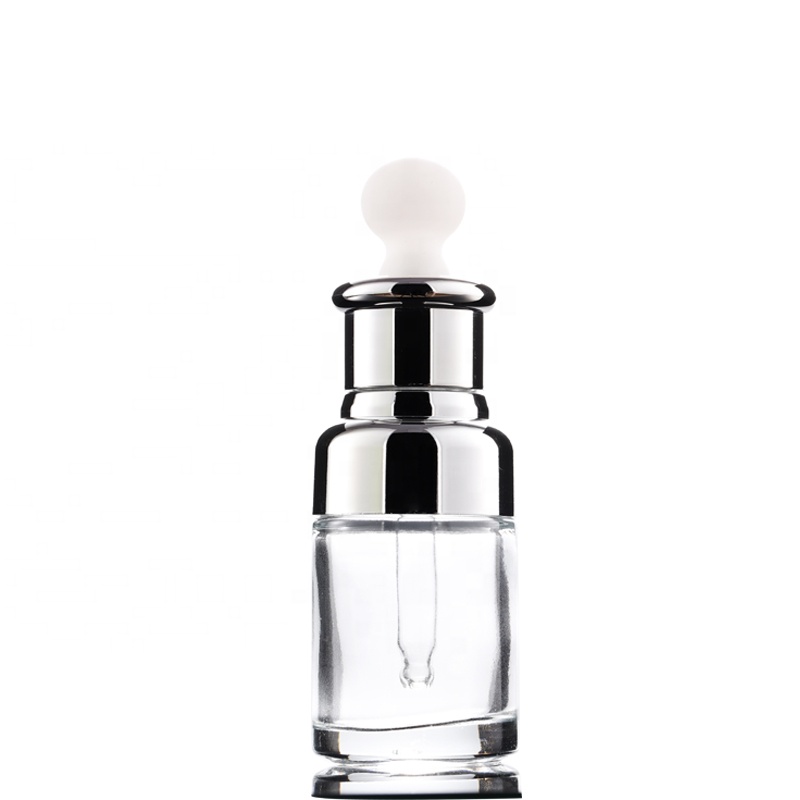 Hot selling cosmetic bottle silver round shoulder essential cosmetic oil liquid glass 50ml 30ml 20ml dropper bottle