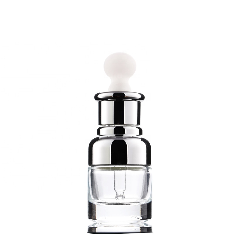Hot selling cosmetic bottle silver round shoulder essential cosmetic oil liquid glass 50ml 30ml 20ml dropper bottle
