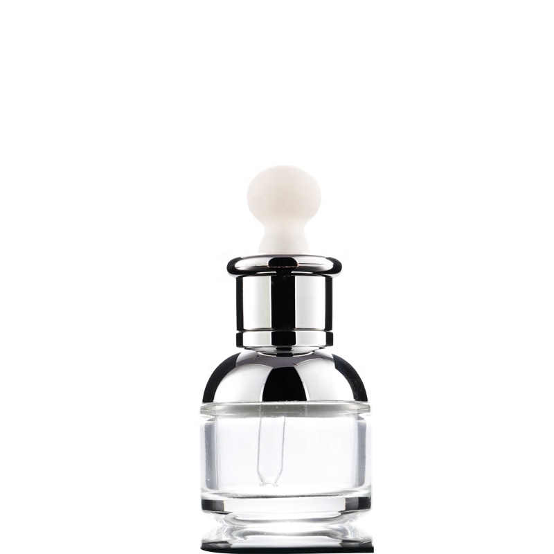 Hot selling cosmetic bottle silver round shoulder essential cosmetic oil liquid glass 50ml 30ml 20ml dropper bottle