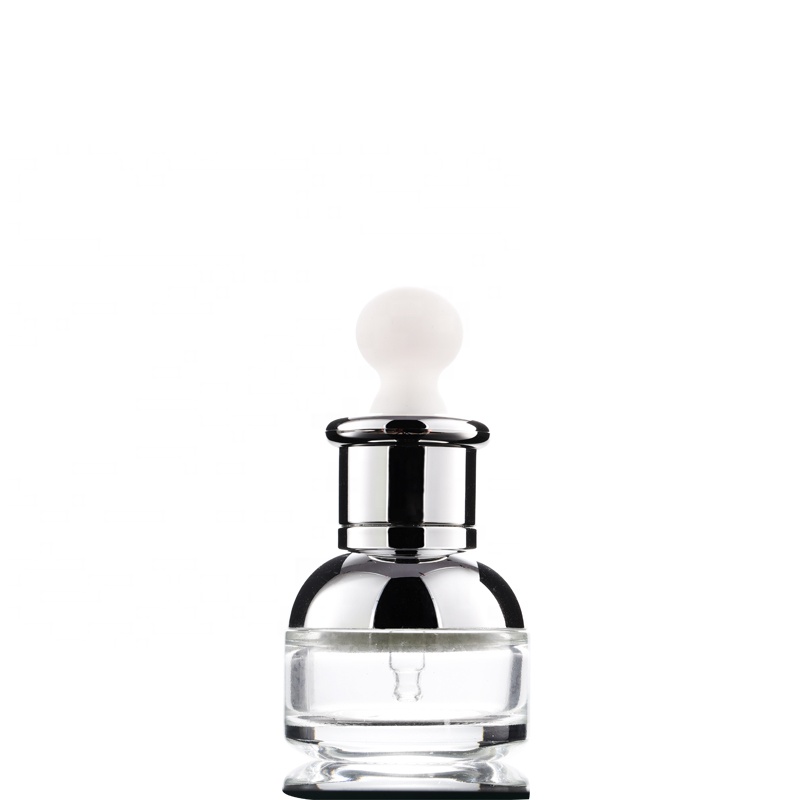 Hot selling cosmetic bottle silver round shoulder essential cosmetic oil liquid glass 50ml 30ml 20ml dropper bottle