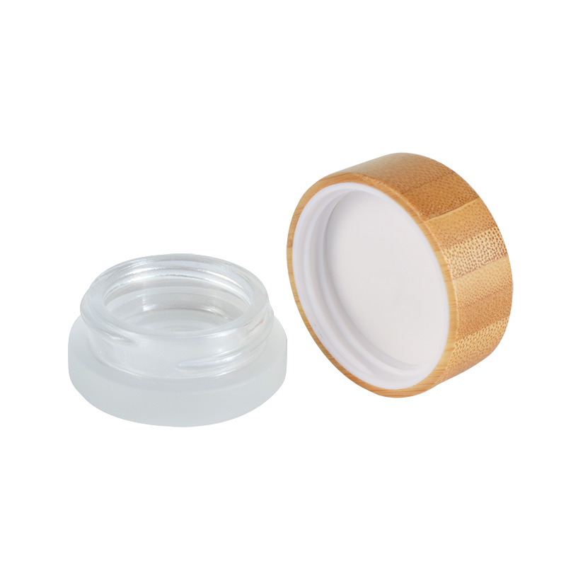 Hot selling cosmetic jar 5g frosted clear glass body glass cosmetic cream jar with bamboo lid
