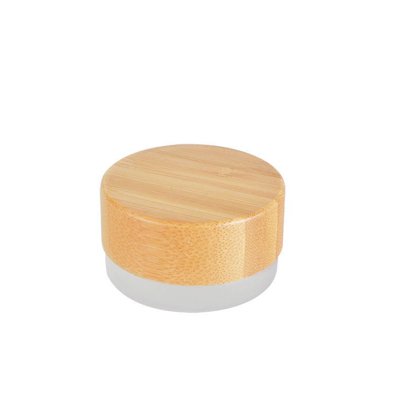 Hot selling cosmetic jar 5g frosted clear glass body glass cosmetic cream jar with bamboo lid