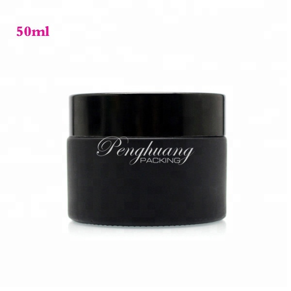 Hot selling cosmetics cream empty frosted glass jar 50ml black container factory supply