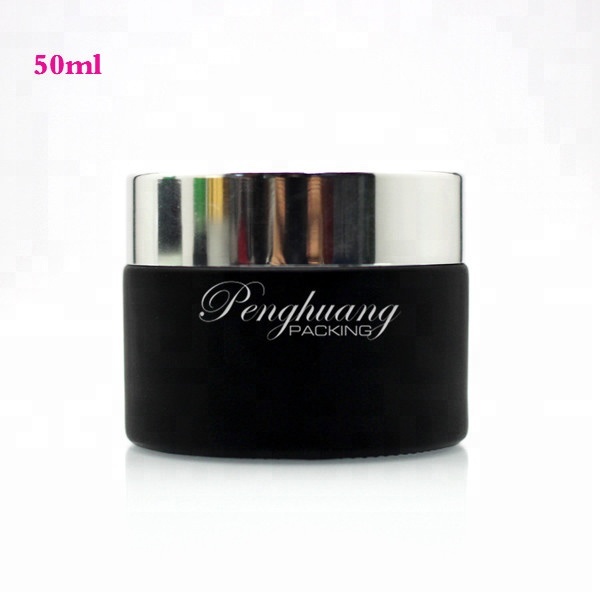 Hot selling cosmetics cream empty frosted glass jar 50ml black container factory supply