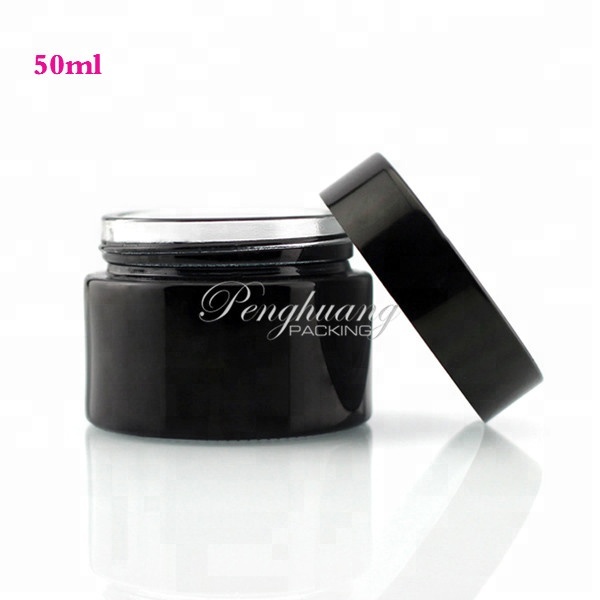 Hot selling cosmetics cream empty frosted glass jar 50ml black container factory supply