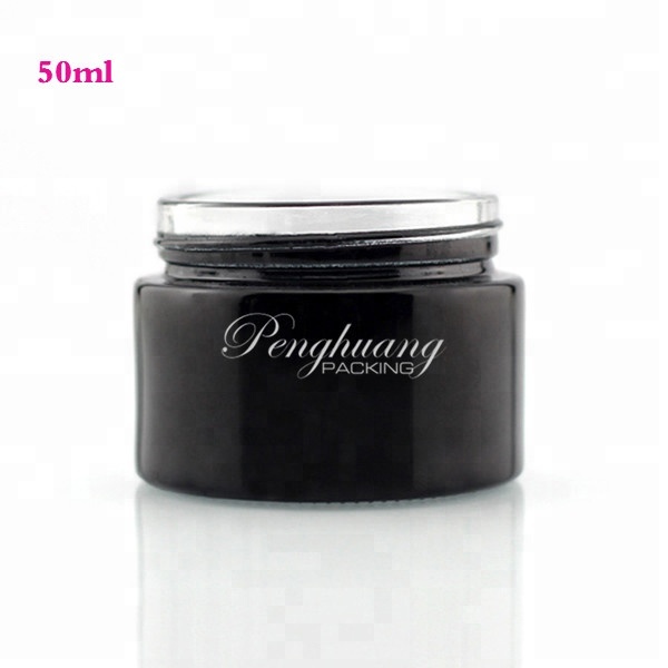 Hot selling cosmetics cream empty frosted glass jar 50ml black container factory supply
