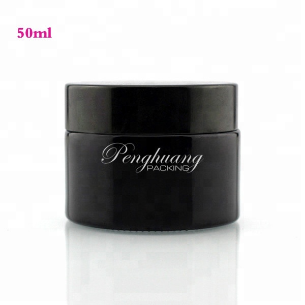 Hot selling cosmetics cream empty frosted glass jar 50ml black container factory supply