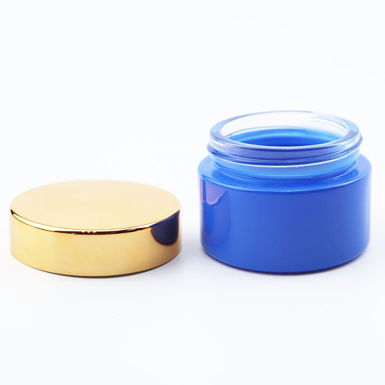 Hot selling custom color 1oz Straight Sided Glass Cosmetic Cream Jar with gold Aluminum Lid