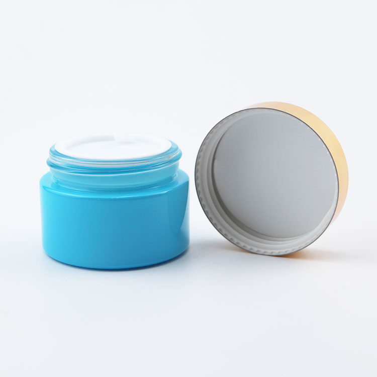 Hot selling custom color 1oz Straight Sided Glass Cosmetic Cream Jar with gold Aluminum Lid