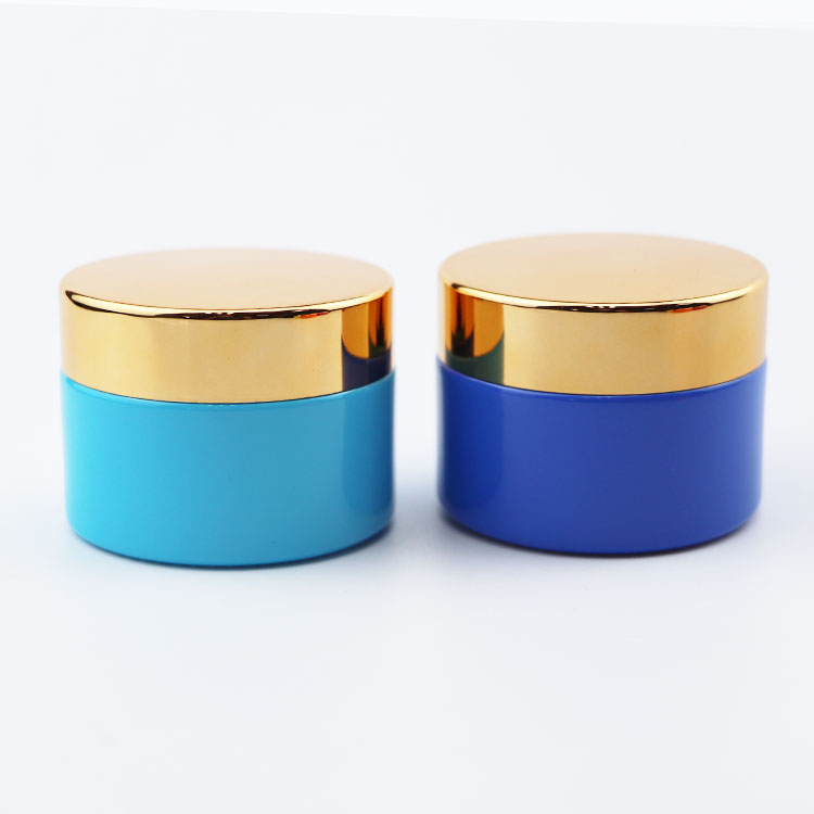 Hot selling custom color 1oz Straight Sided Glass Cosmetic Cream Jar with gold Aluminum Lid