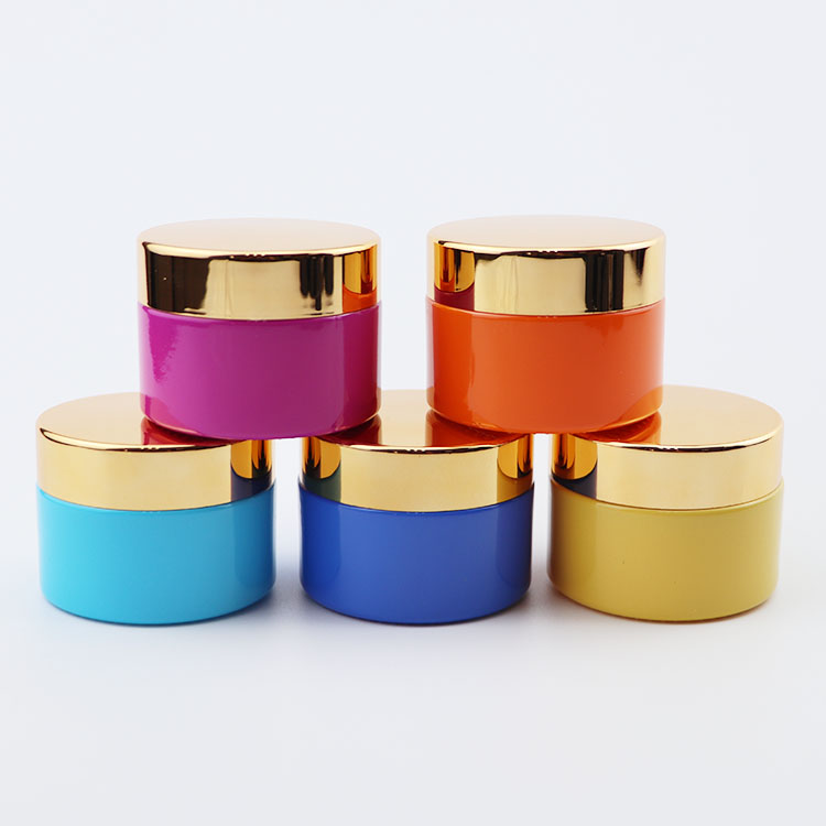 Hot selling custom color 1oz Straight Sided Glass Cosmetic Cream Jar with gold Aluminum Lid