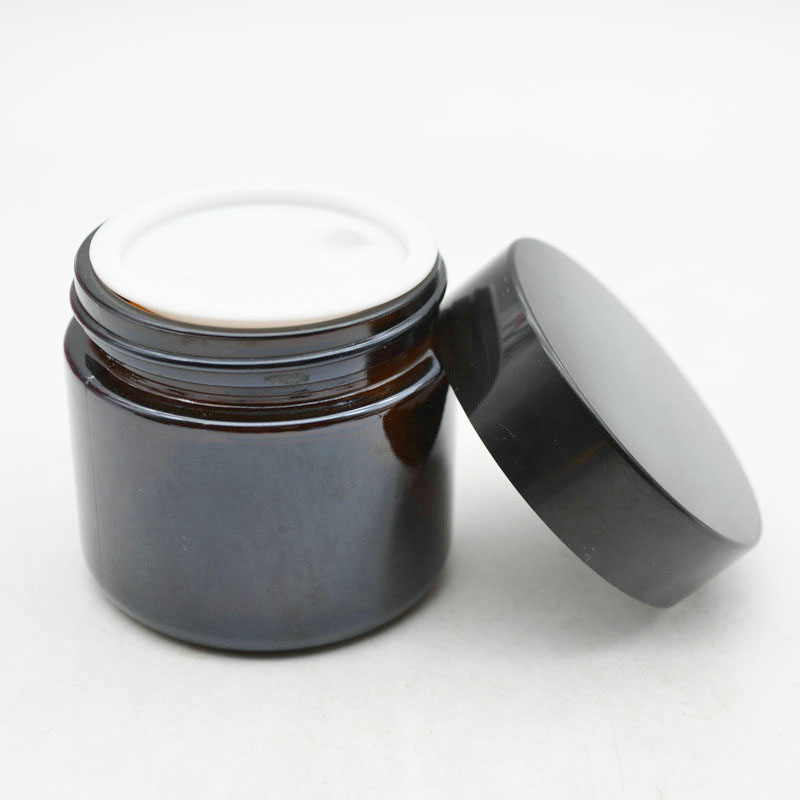 Hot selling custom empty 60g glass cream jar with black cap for lip balm body scrub container