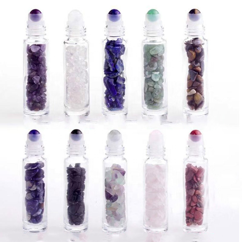 Hot selling empty 10ml Gemstone roller bottle, perfect promotional items essential oil roll on glass bottle