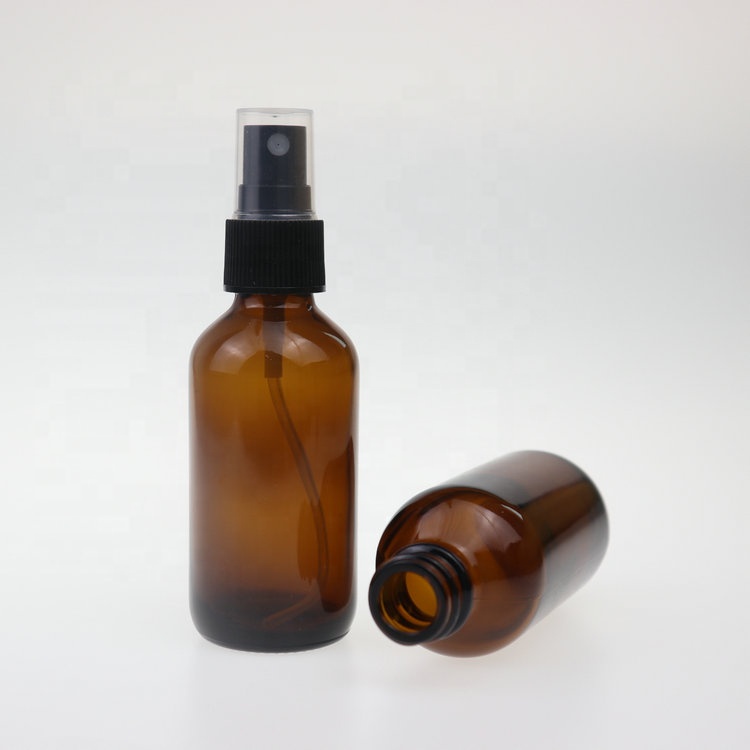 Hot selling empty 60ml boston round amber cosmetic packaging serum container perfume glass spray bottle with sprayer