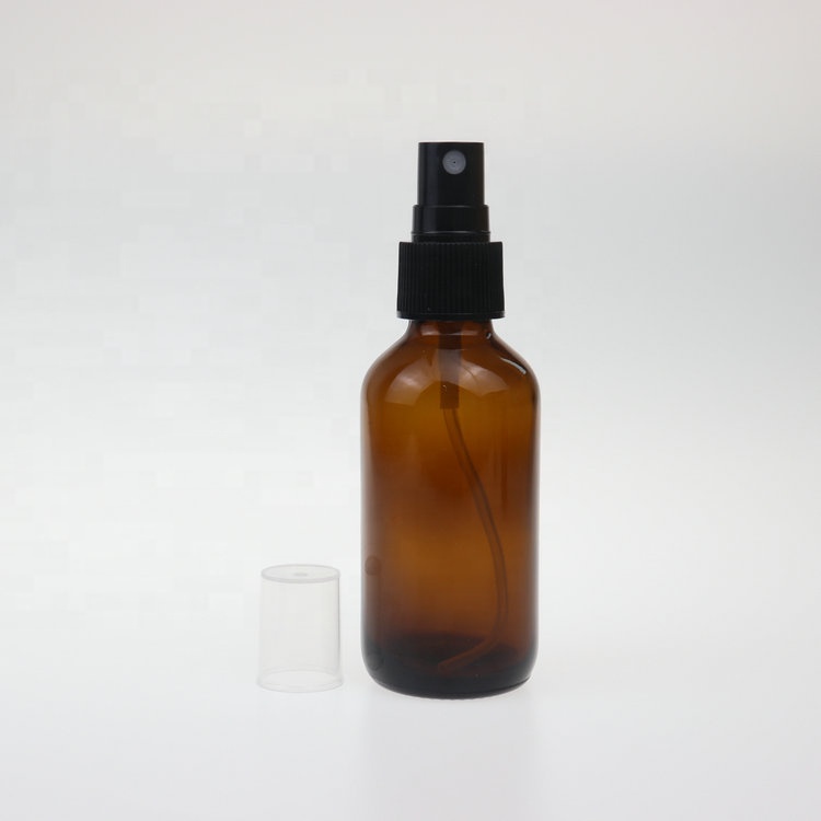 Hot selling empty 60ml boston round amber cosmetic packaging serum container perfume glass spray bottle with sprayer