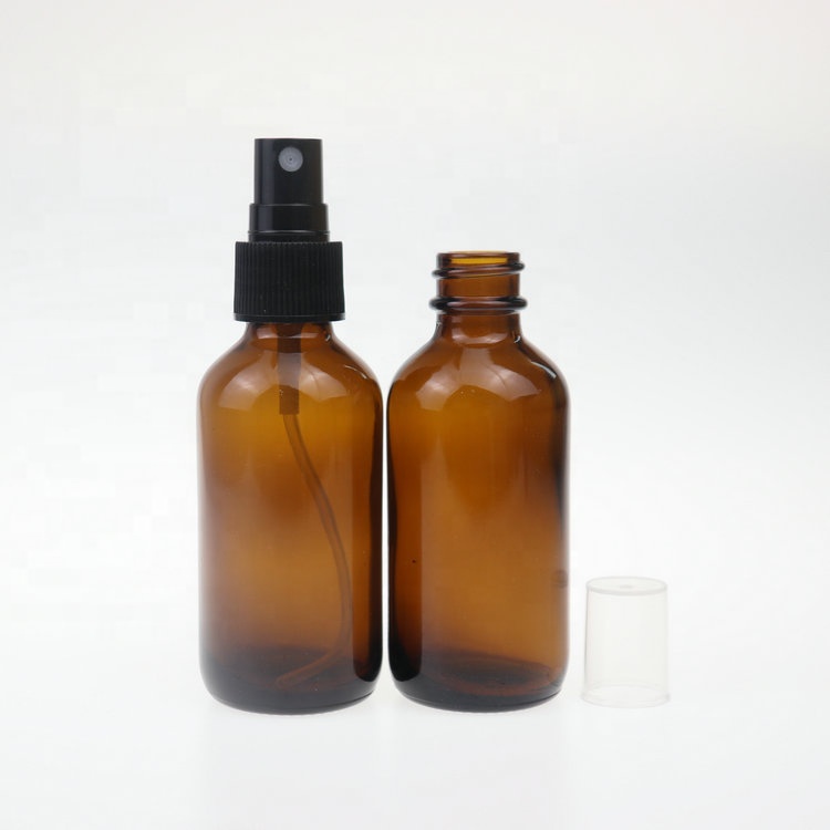 Hot selling empty 60ml boston round amber cosmetic packaging serum container perfume glass spray bottle with sprayer