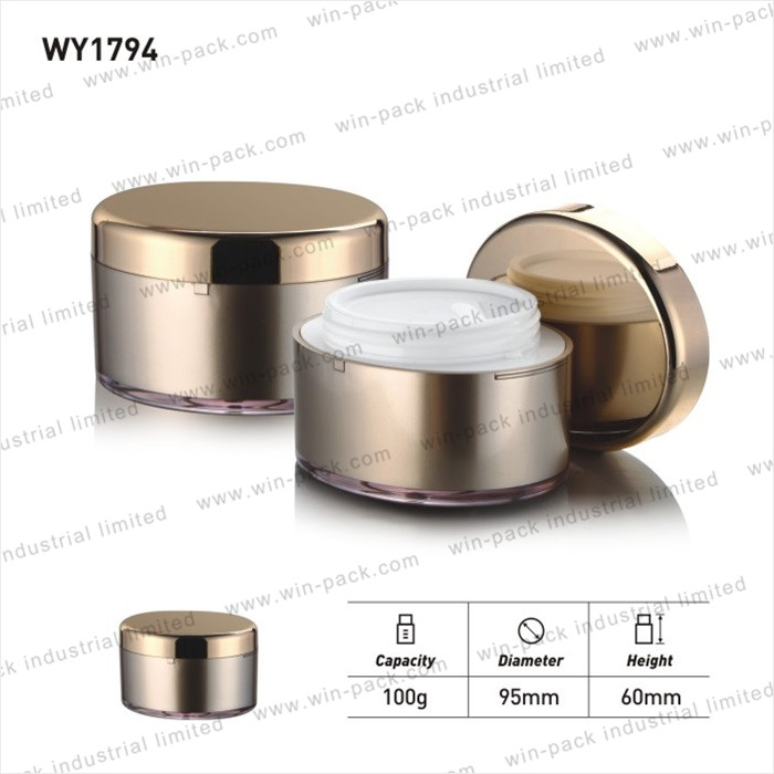 Hot selling empty oval shape gold acrylic cosmetic cream jar 100g