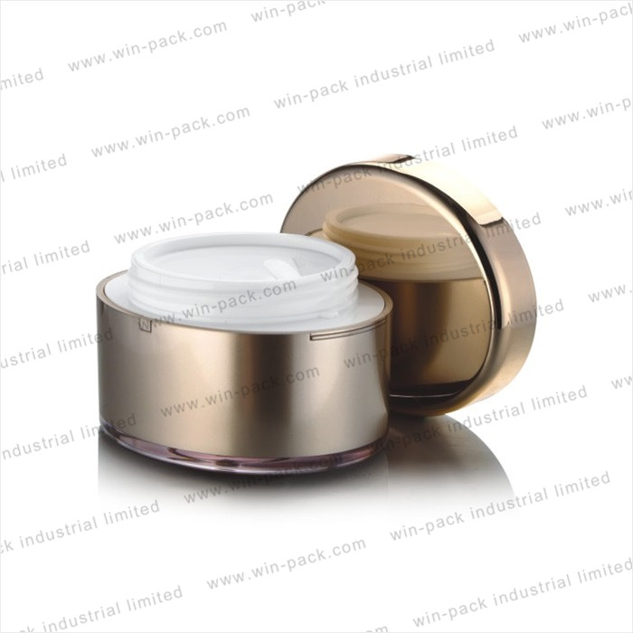 Hot selling empty oval shape gold acrylic cosmetic cream jar 100g