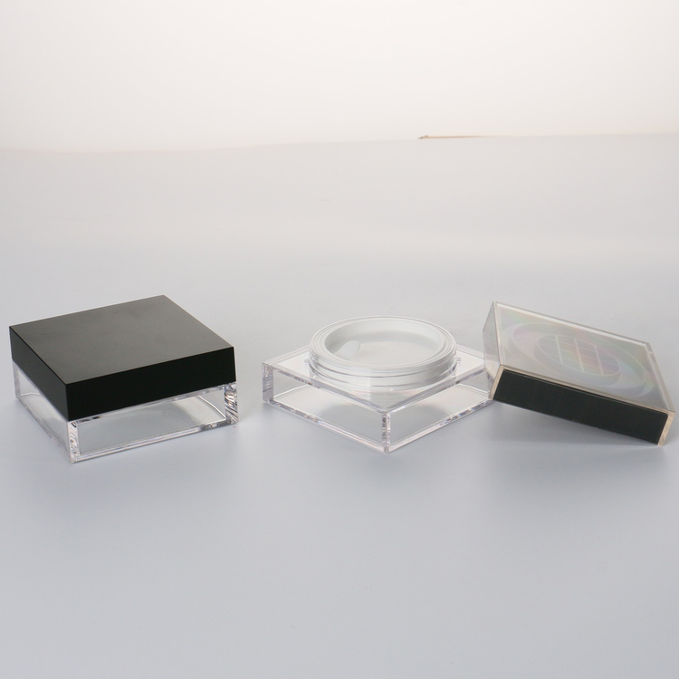 Hot selling empty plastic cosmetic loose powder packaging cream jar ABS cream jar red pink top loose powder jar sifter