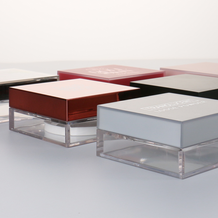 Hot selling empty plastic cosmetic loose powder packaging cream jar ABS cream jar red pink top loose powder jar sifter