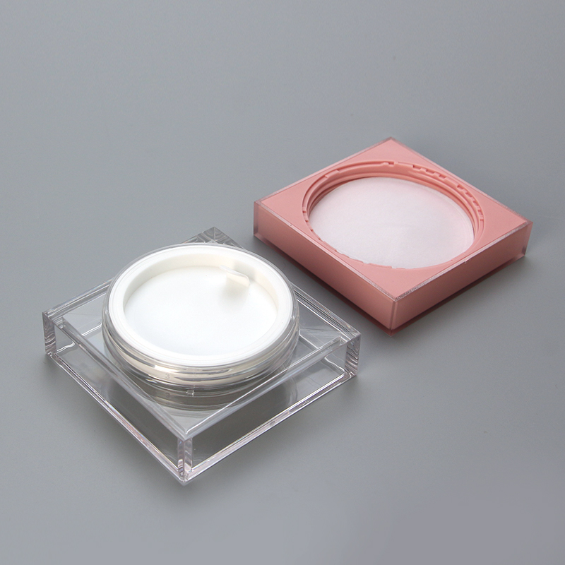 Hot selling fashionable empty plastic cosmetic loose powder cream jar ABS cream jar loose powder jar with sifter and pink cap