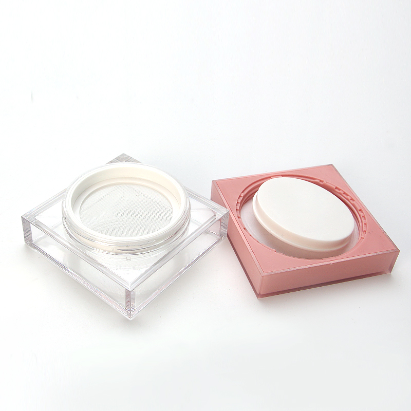 Hot selling fashionable empty plastic cosmetic loose powder cream jar ABS cream jar loose powder jar with sifter and pink cap