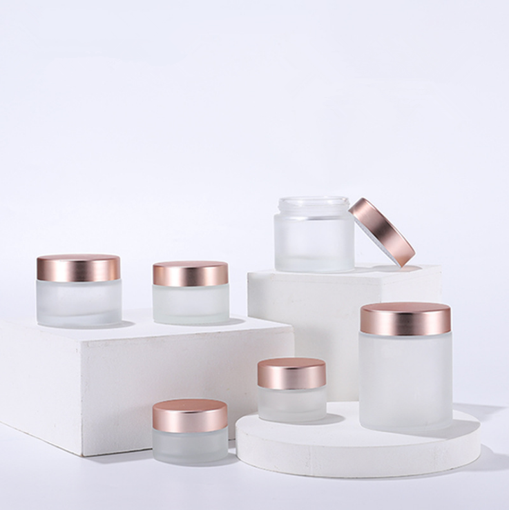 Hot selling frosted wide mouth cosmetic jar cosmetic glass bottle cosmetic packaging fancy glass jars