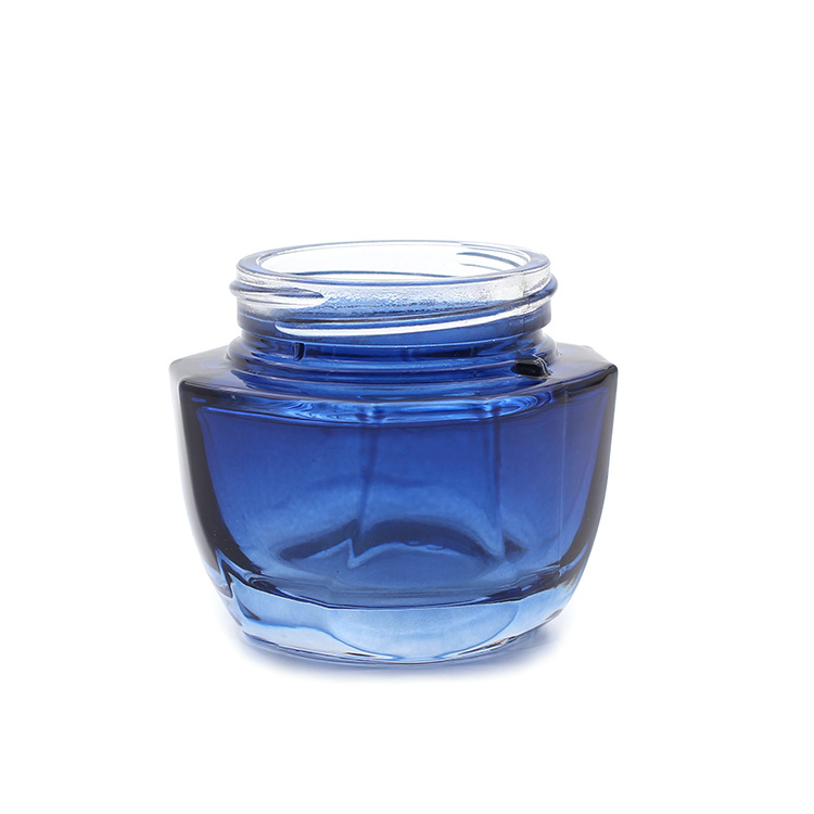 Hot selling high quality luxury empty blue 50g square cosmetic jar glass jar set