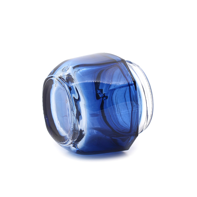 Hot selling high quality luxury empty blue 50g square cosmetic jar glass jar set