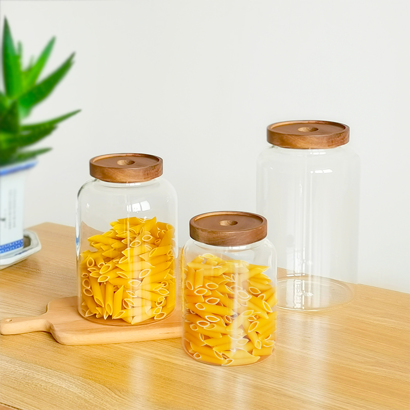 Hot selling home glass jar with acacia wood lid