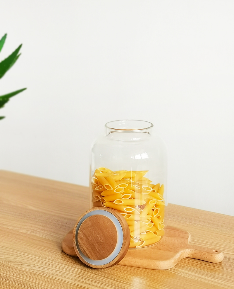 Hot selling home glass jar with acacia wood lid