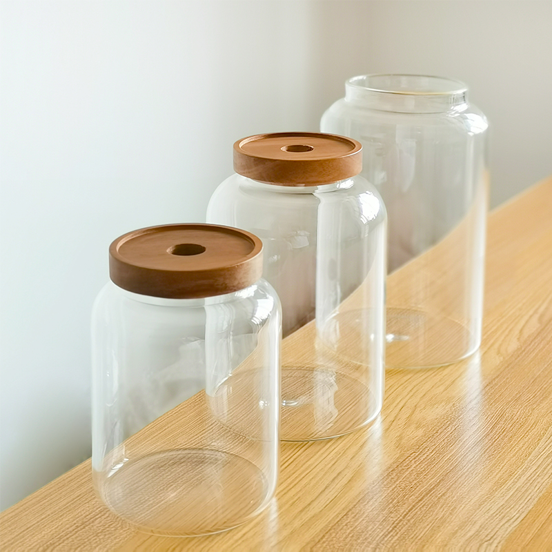 Hot selling home glass jar with acacia wood lid