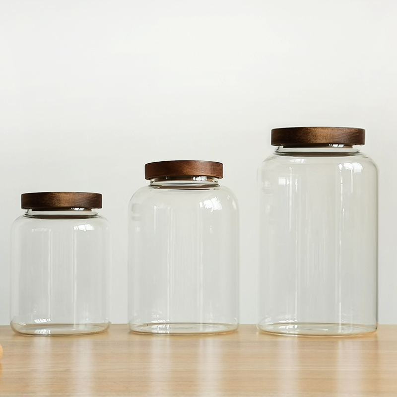 Hot selling home glass jar with acacia wood lid