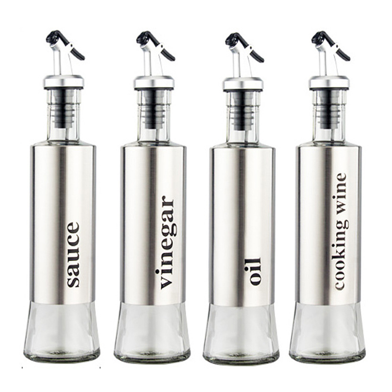 Hot selling home kitchen glass oil pot bottle  stainless steel Castor leak-proof soy sauce bottle