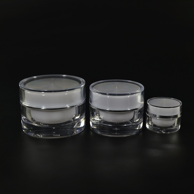 Hot selling luxury cosmetic container 5g 10g 15g 30g 50g black white round bottom double wall acrylic cosmetic cream jar