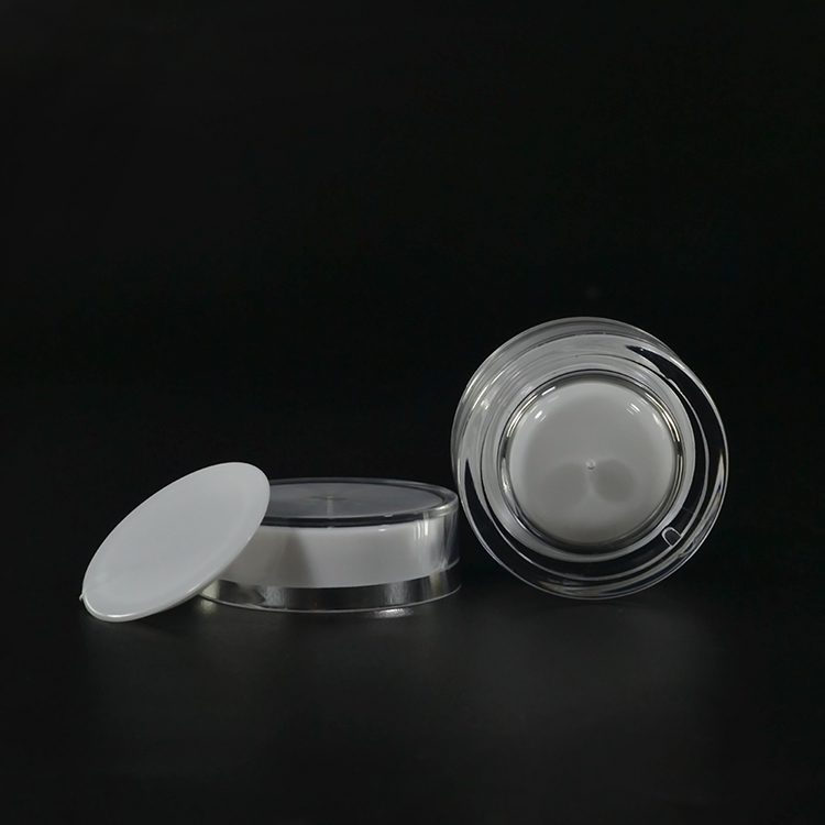 Hot selling luxury cosmetic container 5g 10g 15g 30g 50g black white round bottom double wall acrylic cosmetic cream jar