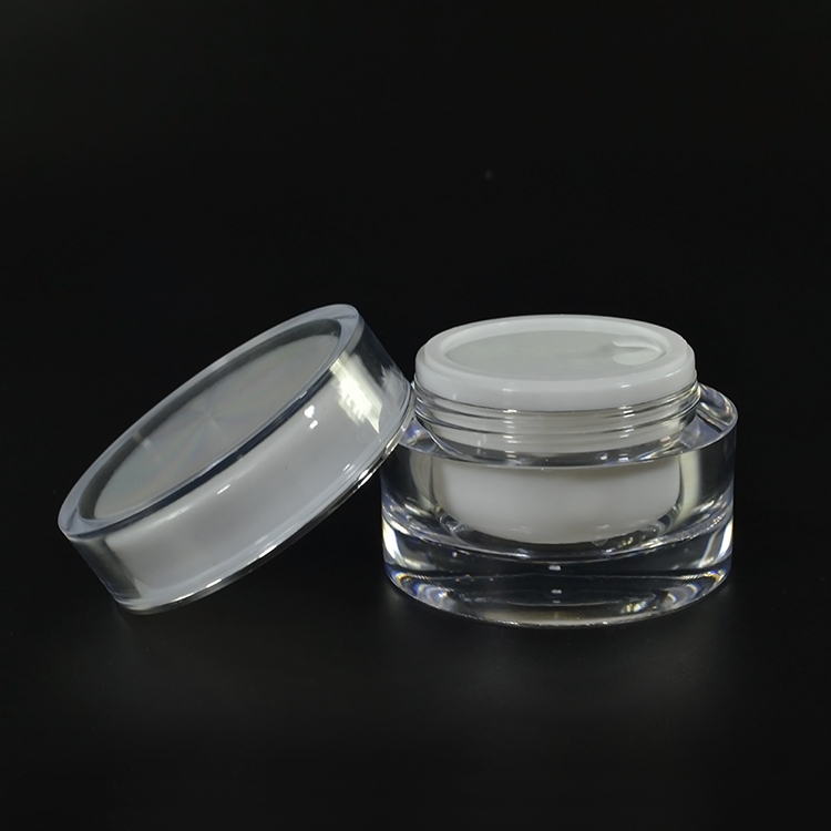 Hot selling luxury cosmetic container 5g 10g 15g 30g 50g black white round bottom double wall acrylic cosmetic cream jar