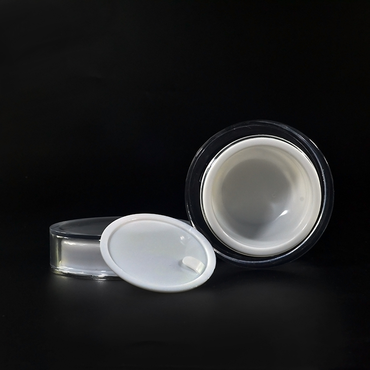 Hot selling luxury cosmetic container 5g 10g 15g 30g 50g black white round bottom double wall acrylic cosmetic cream jar