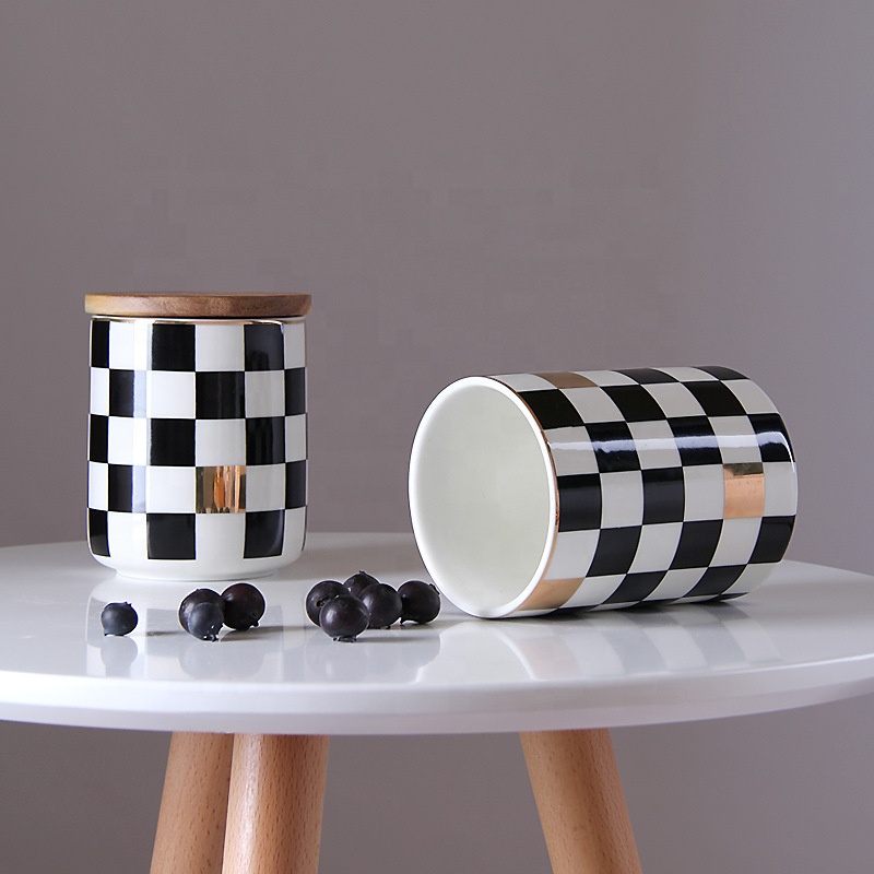 Hot selling luxury gold decal printing ceramic kitchen canister storage bottle & jar with bamboo lid