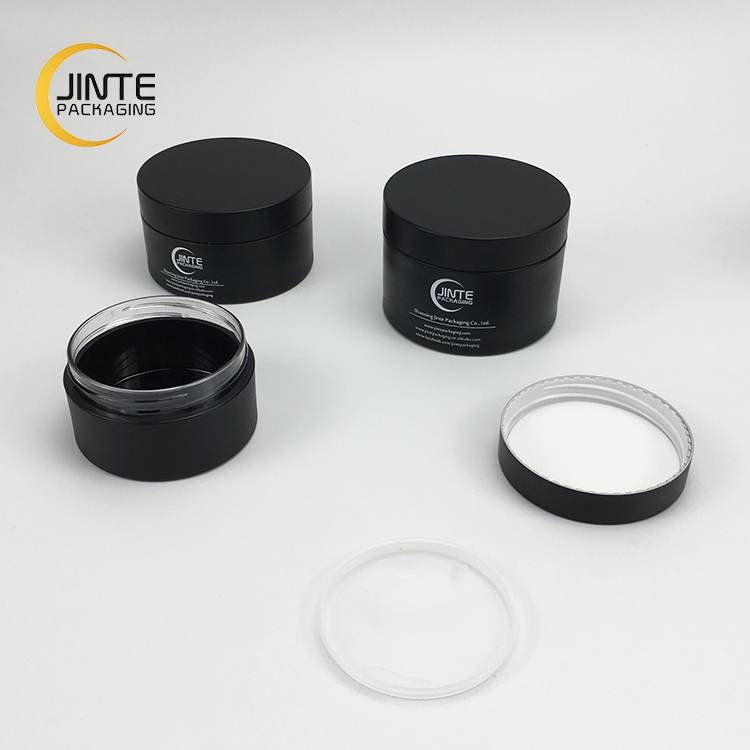 Hot selling matte black cosmetic jar and solid black lid with customized logo printing for skincare products