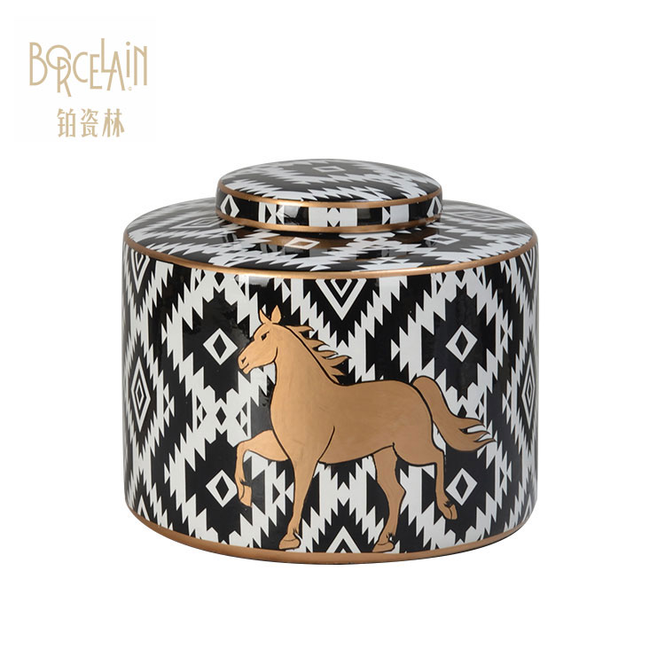 Hot selling modern design porcelain black ceramic storage jar