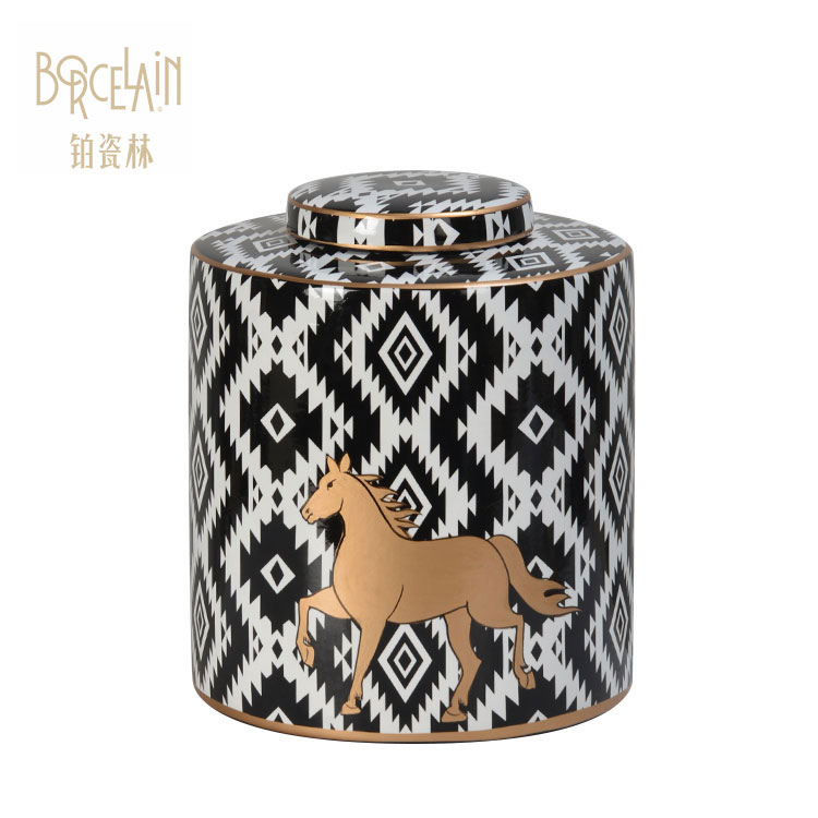 Hot selling modern design porcelain black ceramic storage jar